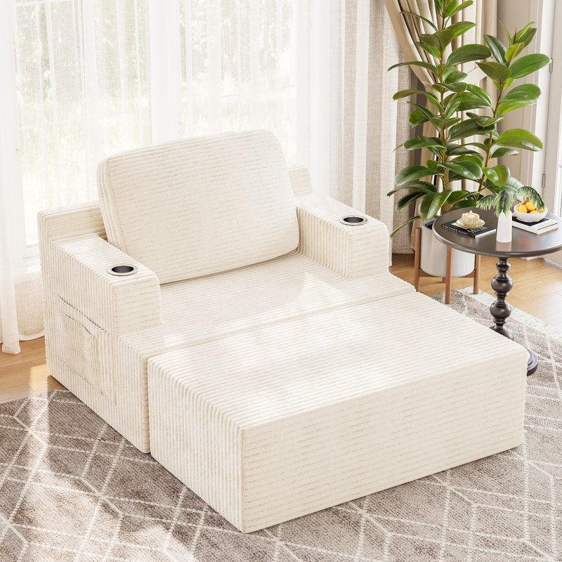 Corduroy Soft Cushion Compression Sofa Bed, Deep-Seated Sleeper Couch Sofa Reading Chair, Living Room Cloud Sofa, No Assembly Required