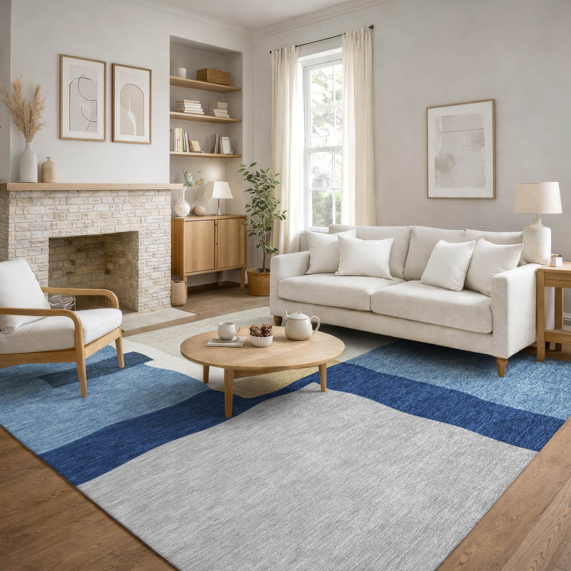 Premium Machine Washable Mayfield AMF2400 Geometric Rug, Blue, 8' x 10'