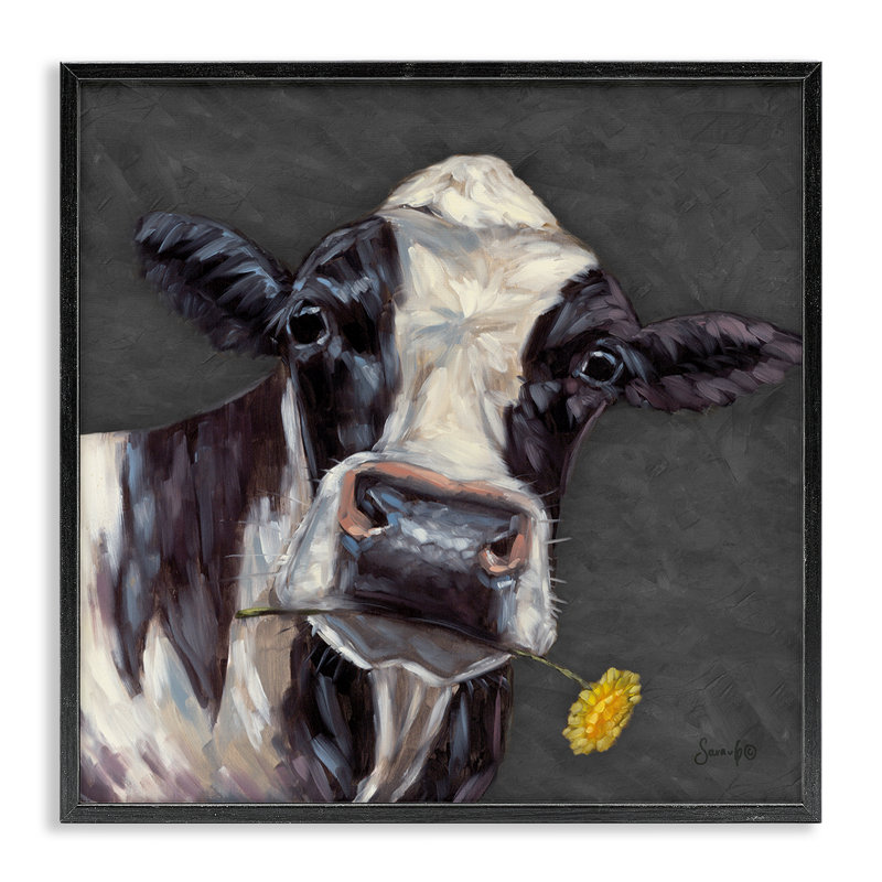 «Vache avec marguerite jaune» par Stupell Industries, Giclée encadrée noir minuit, H 12 po x l 12 po