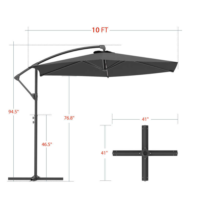 Parasol de marché en porte-à-faux 10 pi avec ajustement facile, tissu teint dans la masse, 8 nervures pour la cour arrière, près de la piscine