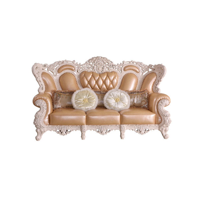 Canapé en cuir véritable de style européen à accoudoirs roulés 100,3 po