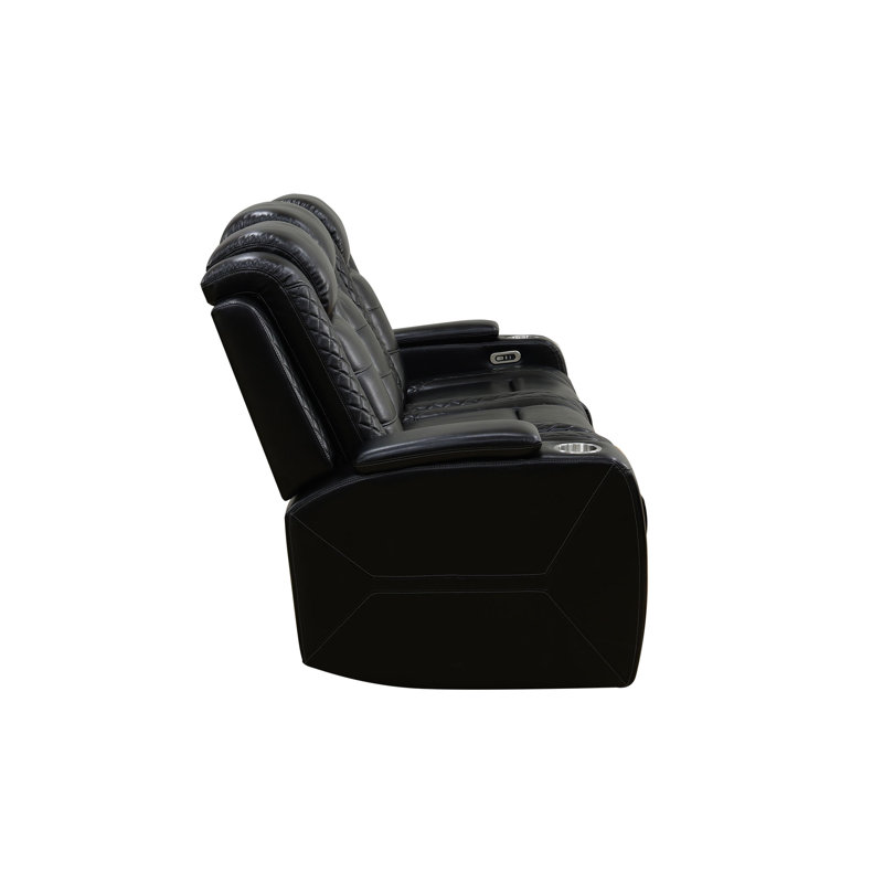 83.4" Breathing Leather Dual Power Living Room Reclining Sofa With Arm Cupholders, Black