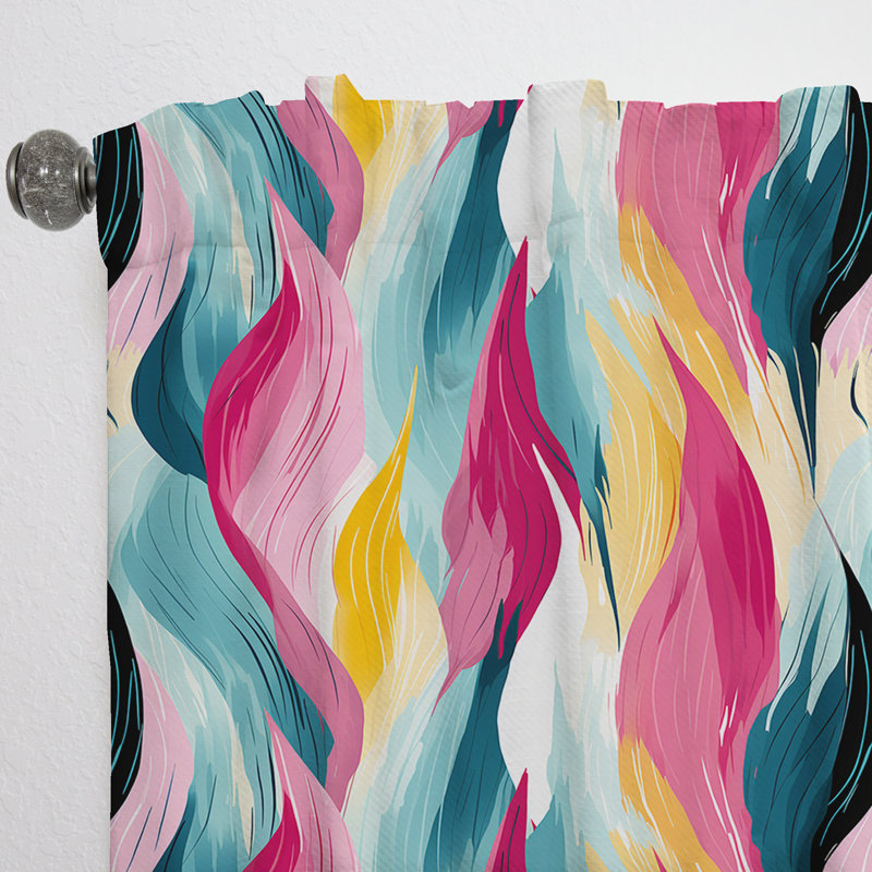 Rideau obscurcissant rayé bleu et rose à motif de vagues I - 1 panneaux, L 52 po x L 84 po