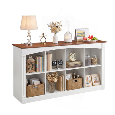 Organisateur de rangement à 8 cubes, bibliothèque cubique en bois à deux niveaux à 2 niveaux avec moulures décoratives, étagère à casiers ouverts, console basse pour salon, chambre à coucher, bureau
