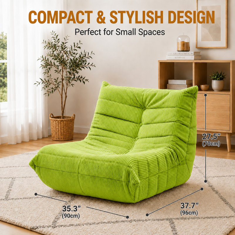 Fauteuil à billes sans accoudoirs Boneless Lazy, 35.4" x 37.8" x 27.5", Velours côtelé vert