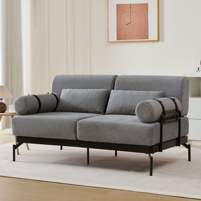 Canapé 2 places moderne avec causeuse 59 po avec ports USB flexibles, accoudoirs cylindriques uniques pour le salon, gris