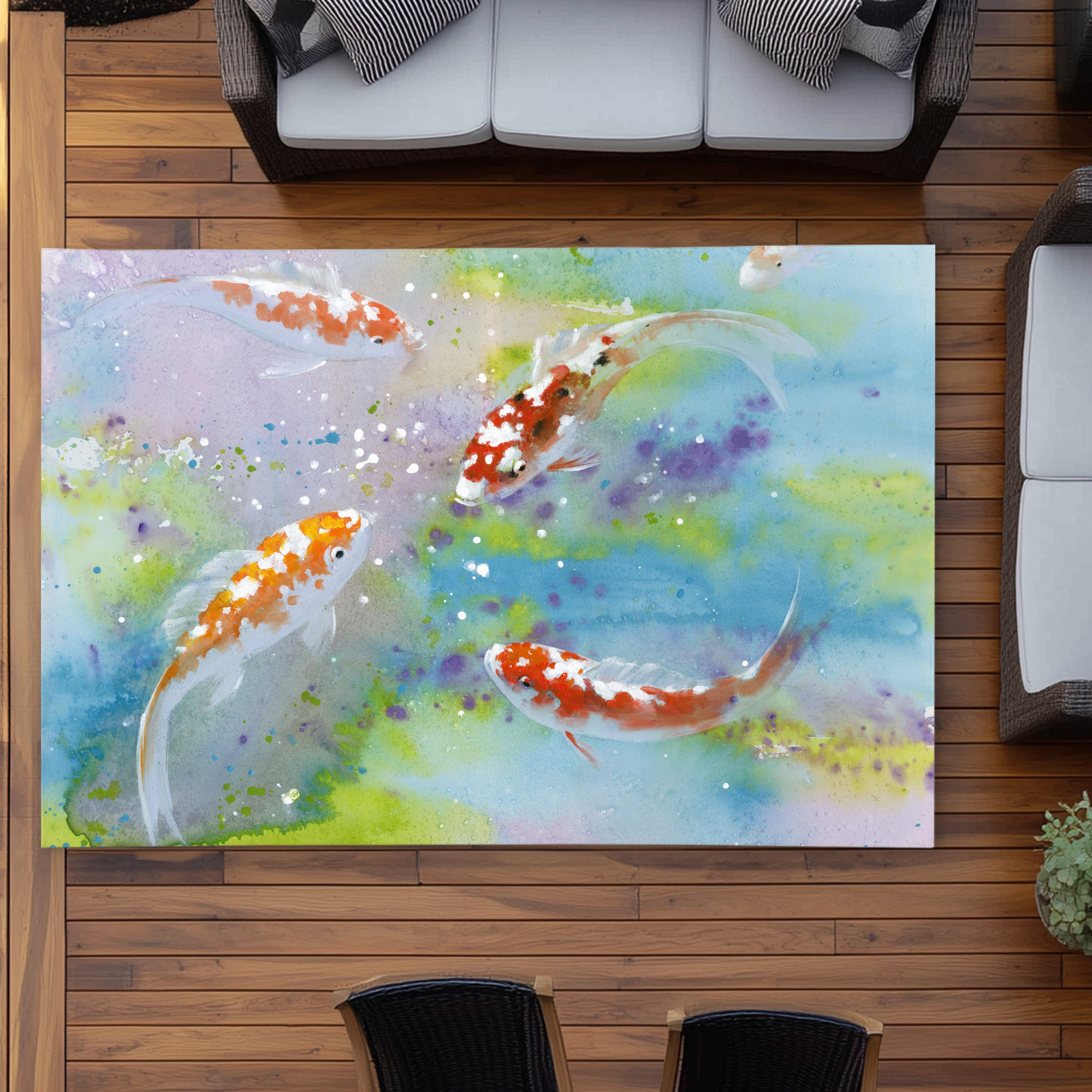 Aquatic Rug East Urban Home Four Koi Fish Swimming Outdoor Area Rug | Orange ...