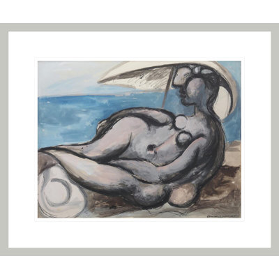 (Femme avec un parasol sur la plage) par Pablo Picasso, impression giclée encadrée
