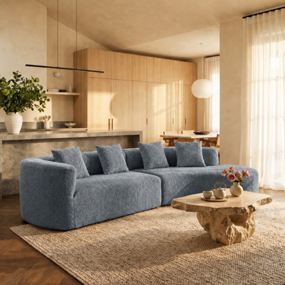 132" Dark Blue Chenille Curved Modular Sectional Sofa with 4 Pillows