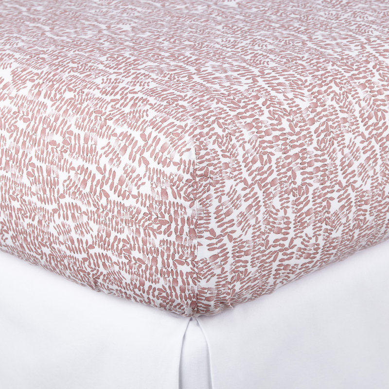 Fern 200 Thread Count Geometric 100% Cotton Percale Fitted Sheet, Queen Fitted Sheet, Denim