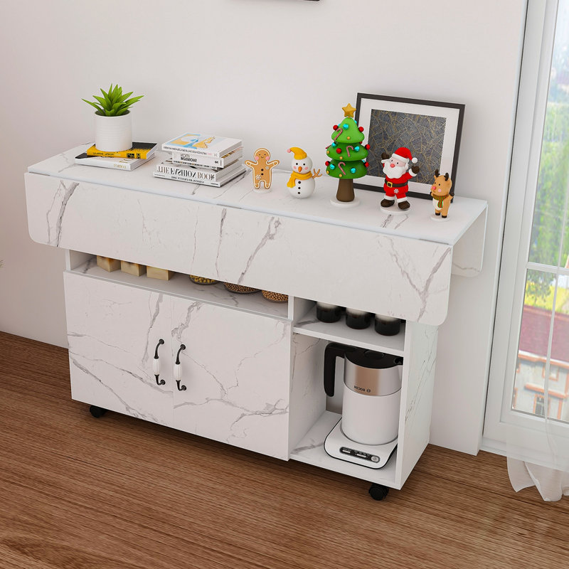 Table pliante multifonctionnelle avec tablettes et roulettes de rangement, table de salle à manger pliable de 47 pouces pour les petits espaces, bureau compact pour la cuisine, dortoir, bureau (blanc)