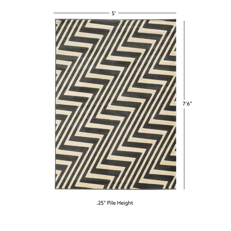Jalise Geometric Charcoal/Grey Area Rug, 5' x 7'