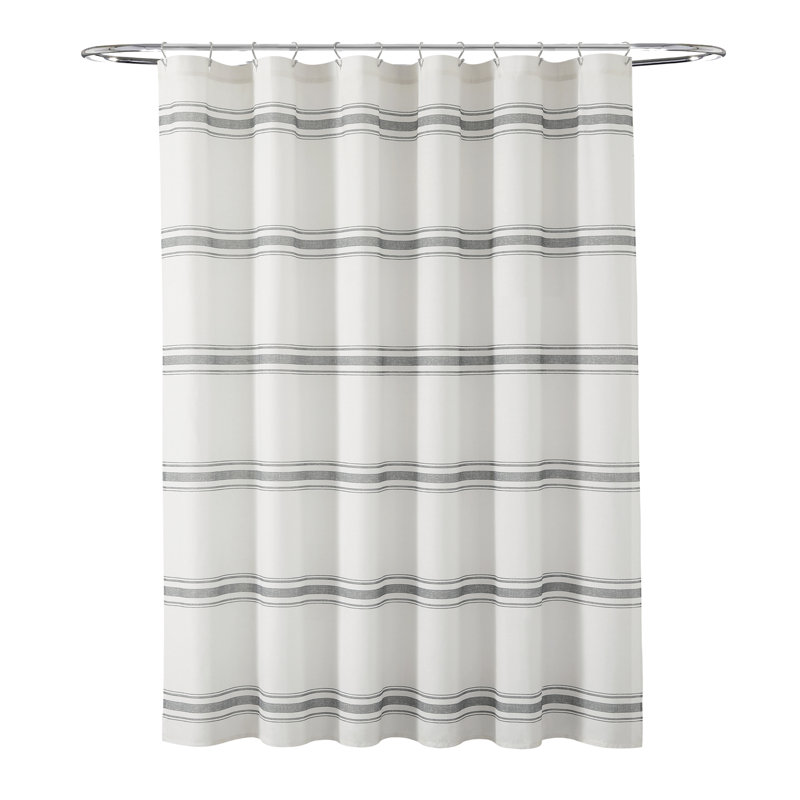 Gray and White Cotton Striped Shower Curtain