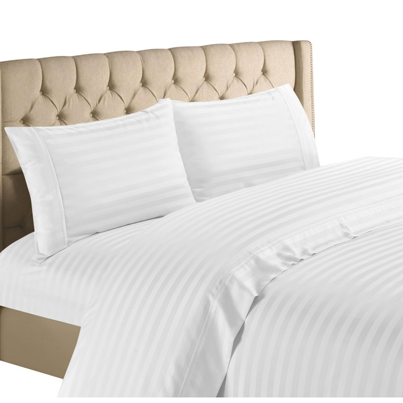 Twin XL White Cotton Deep Pocket Stripe Sheet Set