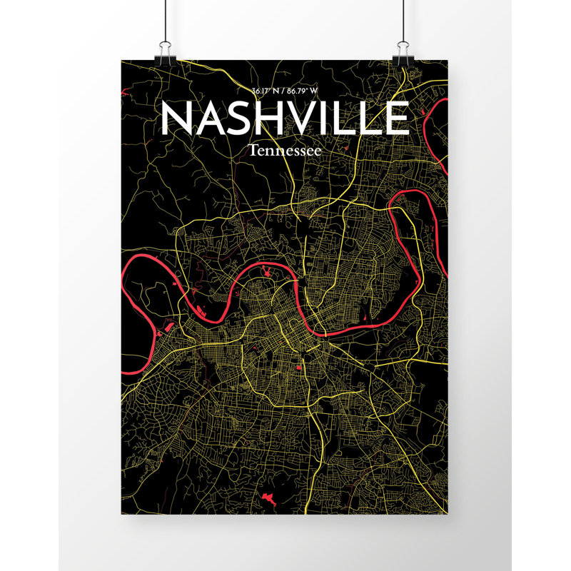 Nashville City Map - No Frame Print, 85 cm H x 45.7 cm W