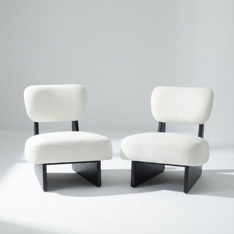 Ensemble de 2 chaises longues contemporaines avec revêtement en polyester et base en bois robuste, Noir