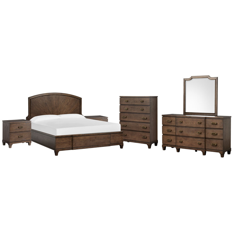 Commode 2 tiroirs avec miroir Galbraith, Grand, 6 Pcs: Bed, 2 Nightstand, Dresser, Mirror, Chest