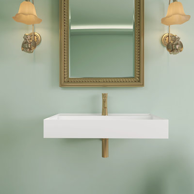Lavabo de salle de bain mural rectangulaire en résine 32 po avec trop-plein 32 po