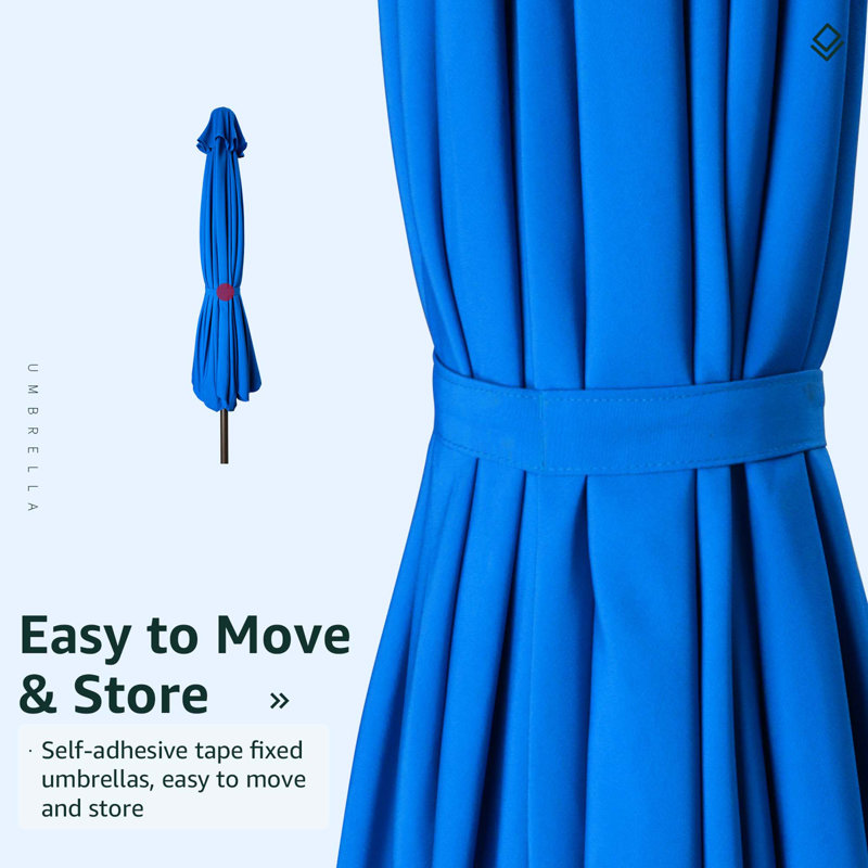 Parasol de marché inclinable Germar, Bleu, H 90 po x l 108 po x P 108 po