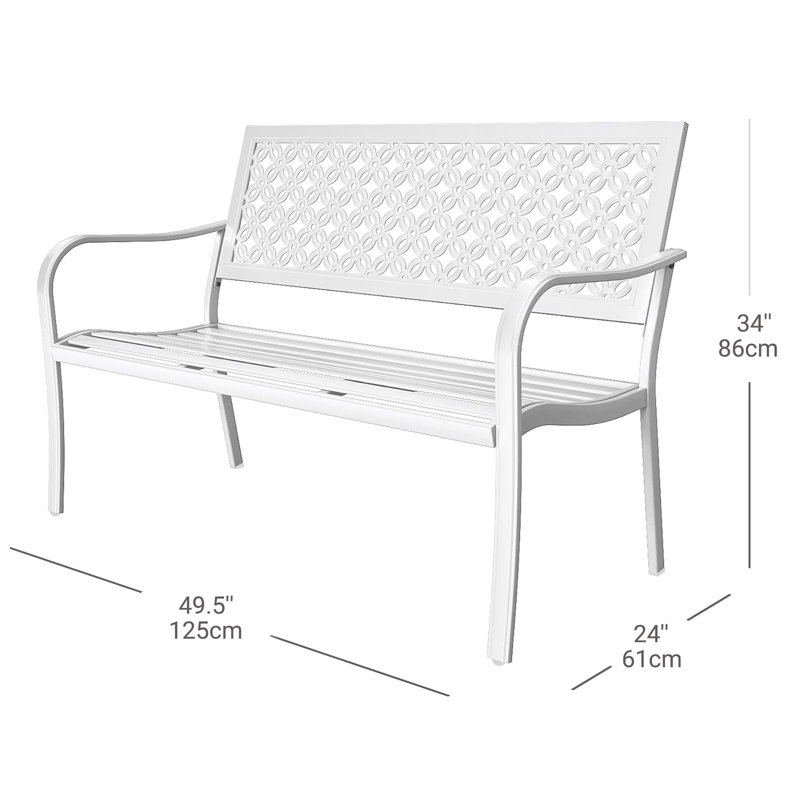Powder Coated Steel Outdoor Bench, White