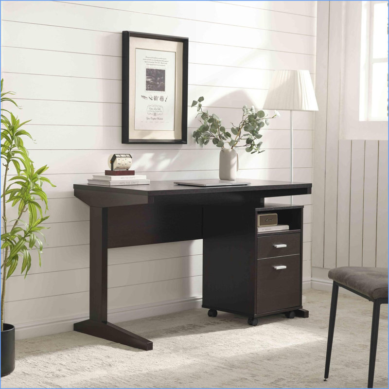Desks for Home Office with Modesty Panel &amp; Detached Locking File Cabinet | Red Cocoa | Particle Board+MDF