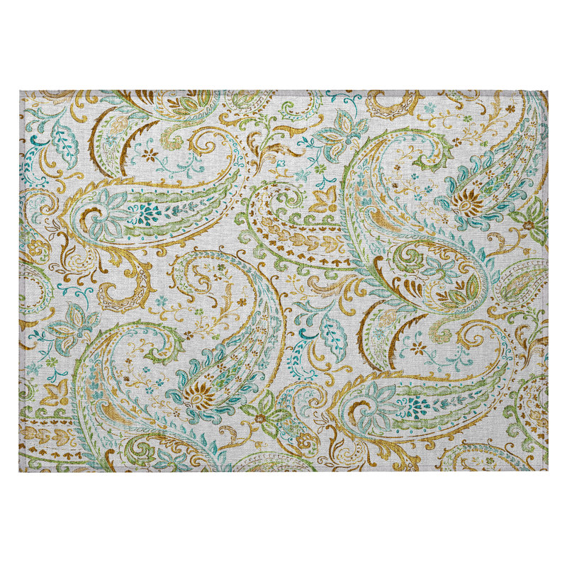 Tapis intérieur antidérapant lavable antidérapant 2 pi x 3 pi ivoire et or