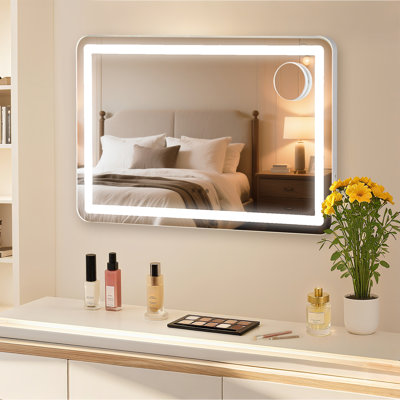 30.15 in x20.19 in Lighted Makeup Mirror，Led Makeup Mirror,Three Colour Lighting Modes, and 10X Magnification Mirror, Smart Touch Control,2 in-1 Vanity Mirror Both Tabletop and Wall-Mounted