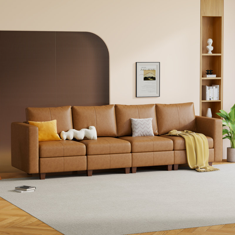  Canapé modulaire modulaire avec rangement, canapé modulaire rembourré et confortable pour salon, chambre à coucher, canapé 4 places, similicuir brun