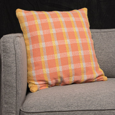 Square Plaid Woven Cotton Pillow
