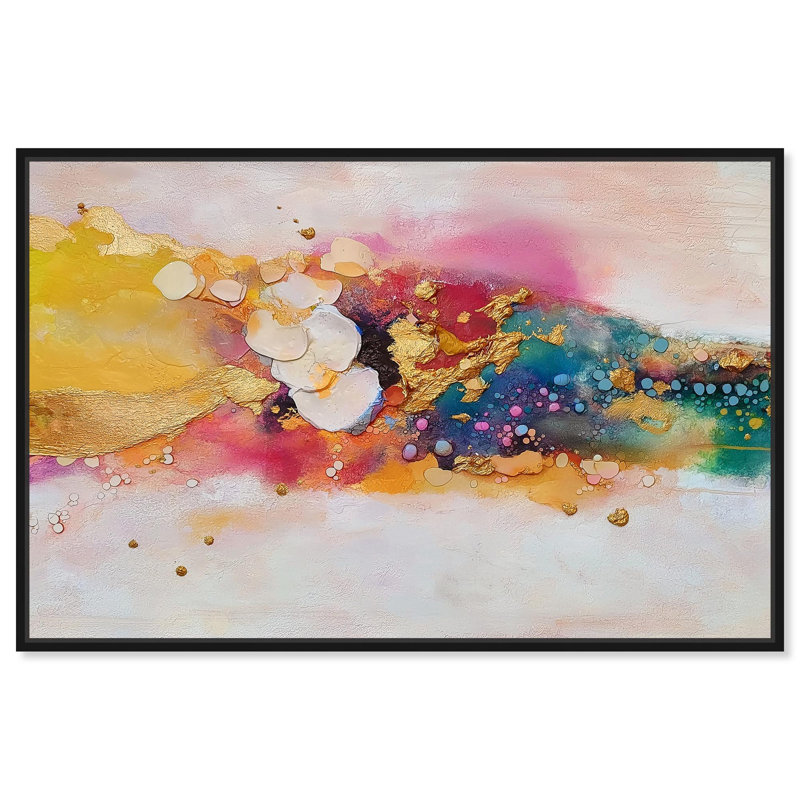 «Explosive Rhythm I», toile abstraite par Pop Art , Cadre flottant noir, H 31 po x l 46 po