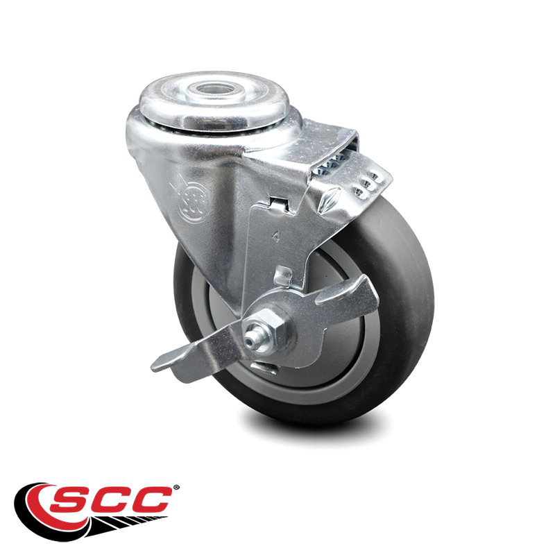 4 Inch Thermoplastic Rubber Wheel Swivel Bolt Hole Caster with Brake SCC