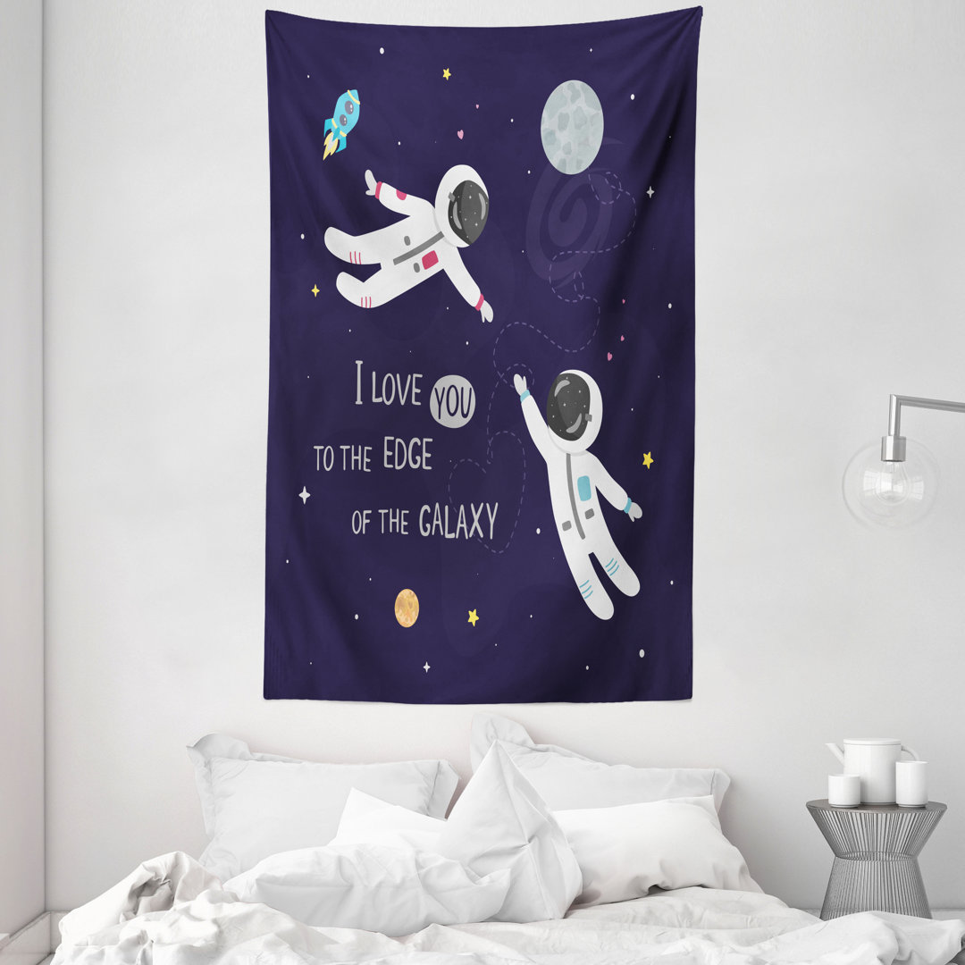 Wandteppich, Astronauts Liebe Wording, Universum, Dark Purple Mehrfarbig