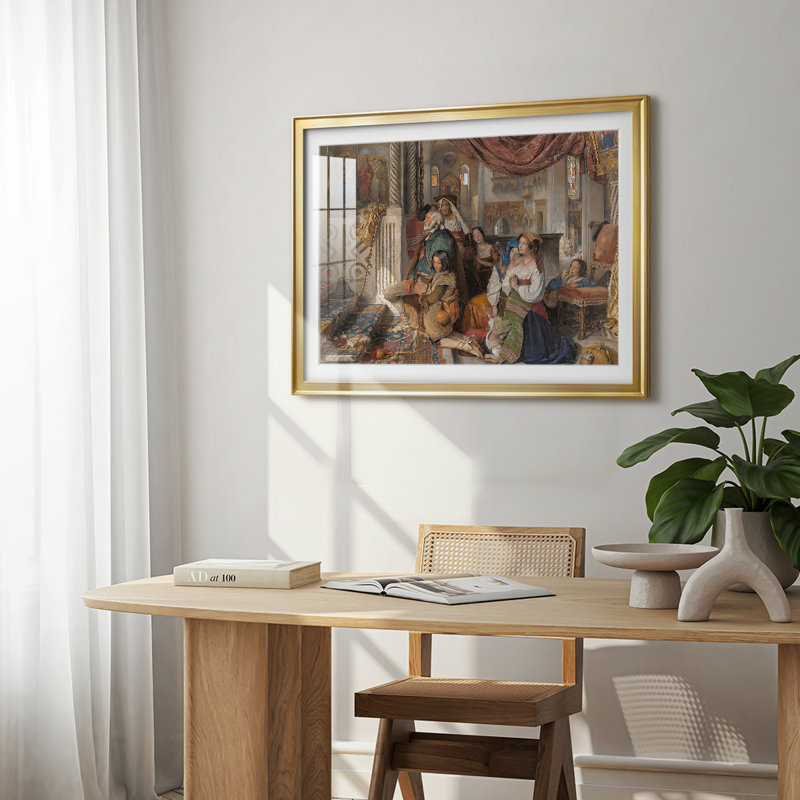 Pâques à Rome - John Frederick Lewis - reproduction d'art avec passe-partout et verre - 1840, 22.5x30.5, Framed Print, Gold