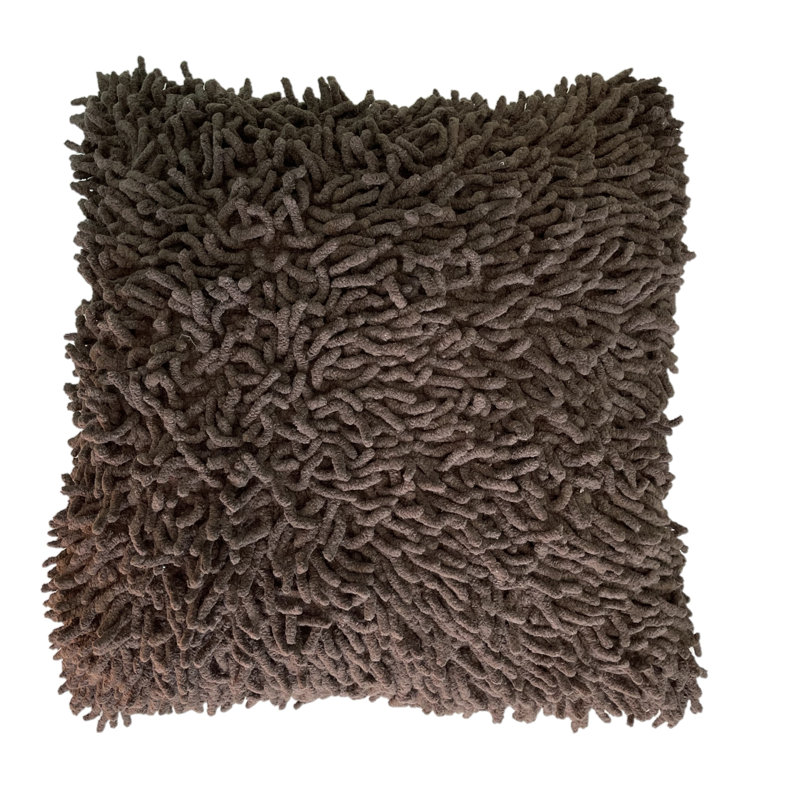 Fringed Chenille Reversible Throw Pillow, Brown