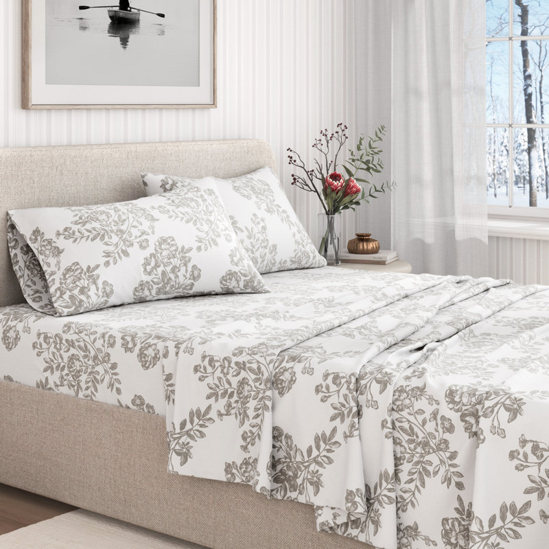 Ensemble de draps 100% flanelle de coton, Gris toile, Très grand avec deux taies d'oreiller