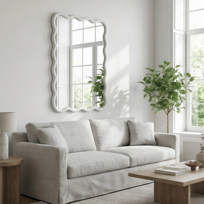 Wavy Rectangle Solid Wood Frame Decorative Mirror For Bedroom, Bathroom, Living Room, Entryway