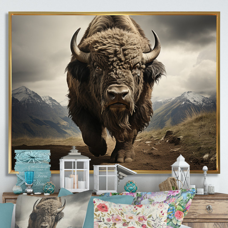 «Bison Protrait III», reproduction sur toile flottante, H 34 po x l 44 po x P 1,5 po, Or