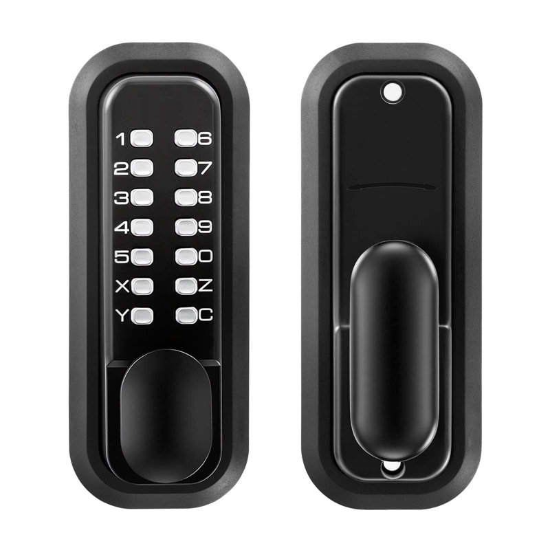 Verrouillage mécanique de porte d'entrée sans clé, mise à niveau 2.0 du code, code 4-7 chiffres, bouton de porte mécanique à bouton-poussoir simple face, verrouillage automatique, pour portes de jardin, intérieur ou extérieur, noir