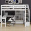 Lit mezzanine avec escalier de rangement, armoire, tiroirs et bureau en L-593052669