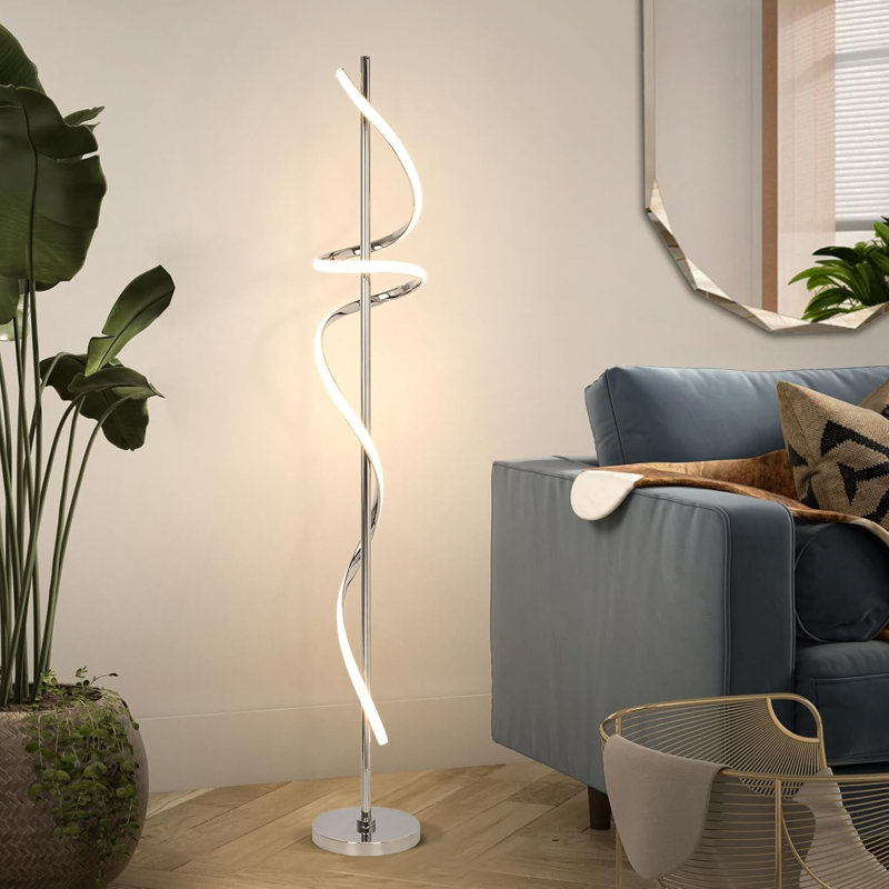 Dimmable LED Floor Lamp With Remote Control, 48W Spiral Standing Light For Living Room, 3 Color Temperatures, Adjustable Height Modern Floor Lamp For Bedroom, Home Office And Dining Room