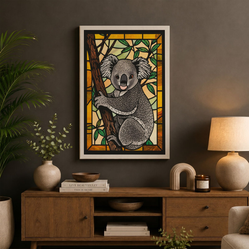 Stained Glass Koala Modern - Wrapped Canvas, 36x24 - 91.4 x 61.0 cm, Terracotta Border