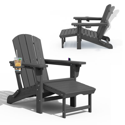 Chaise de patio en PEHD pliable avec repose-pieds d'extérieur résistant aux intempéries avec 2 porte-gobelets