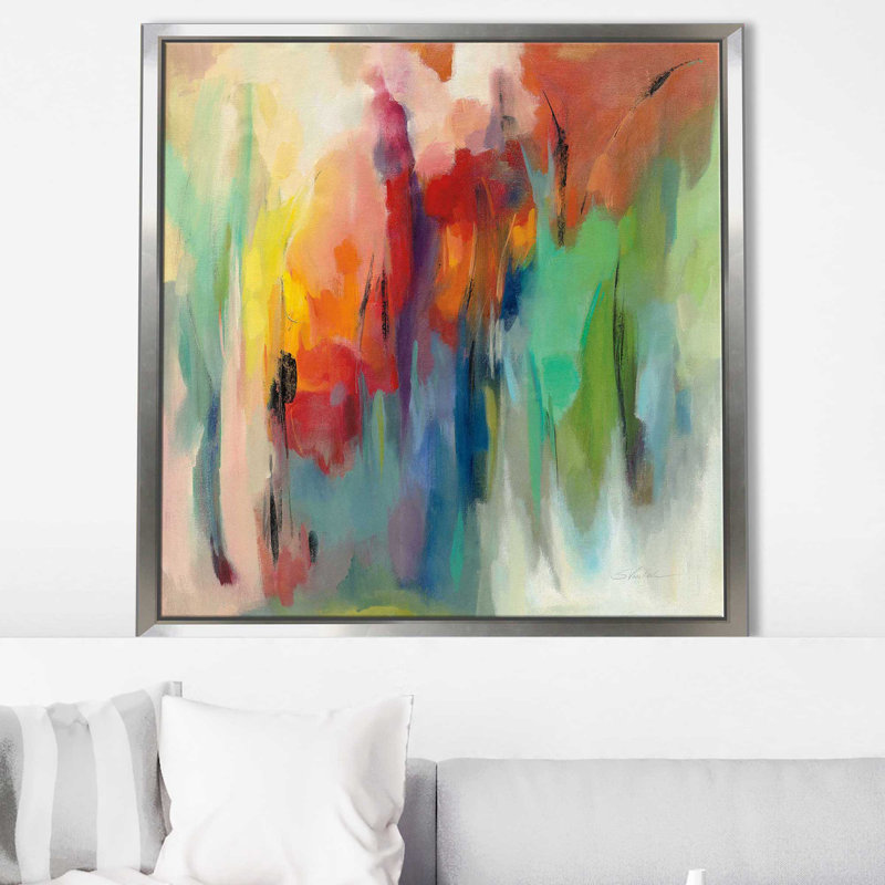" March Rainbow ", 21.5" H x 21.5" W x 2" D, Silver Floater Frame