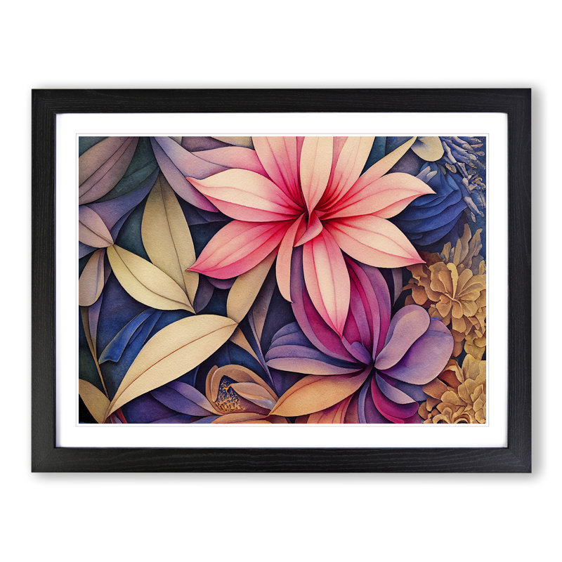 Daring Watercolour Flowers - Framed Print, Black, 46cm H x 64cm W x 2cm D