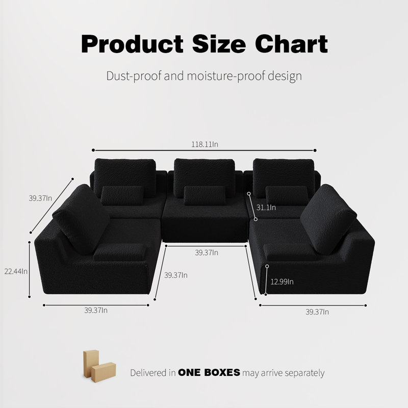 Modular Sectional Sofa Luxury Boucle Floor Couch Convertible Compressed Couch Spacious Foam-Filled Black Sofa For Living Room 1 Seater Sofa