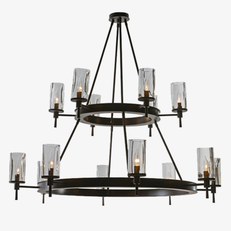 Fiammi 14 - Light Chandelier, Dark Mahogany, Smoke, Polished Nickel