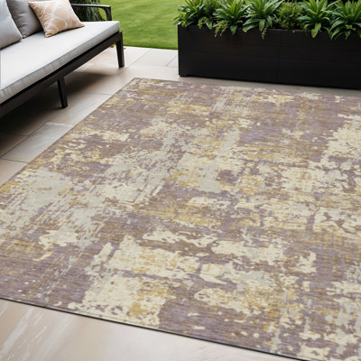 Tapis intérieur lavable abstrait lavande doré et beige 5 pi x 8 pi