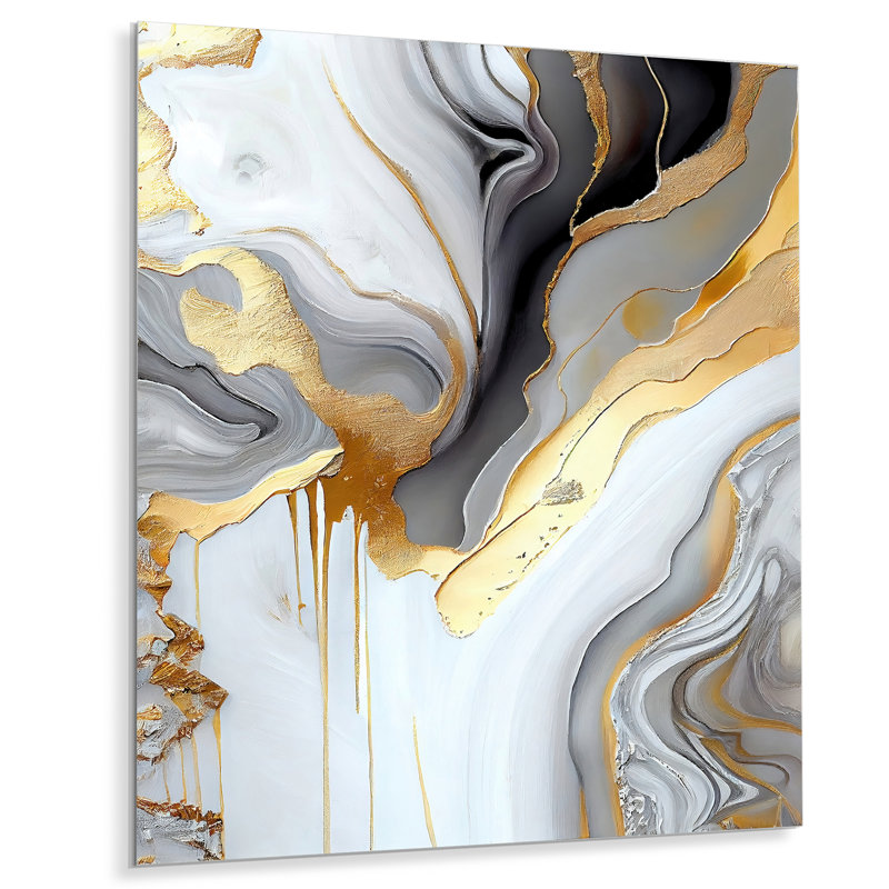 White And Gold Marble Abstract II metal Wall Décor, 40" H x 30" W x 1" D