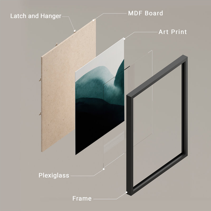 Reproduction d'art encadrée abstraite pour décoration intérieure moderne, H 14 po x l 11 po, Noir