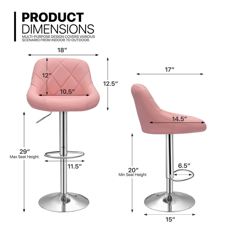Calvyn Adjustable PU Leather Bar Stool Swivelling Counter Stool With Backrest Footrest, Pink